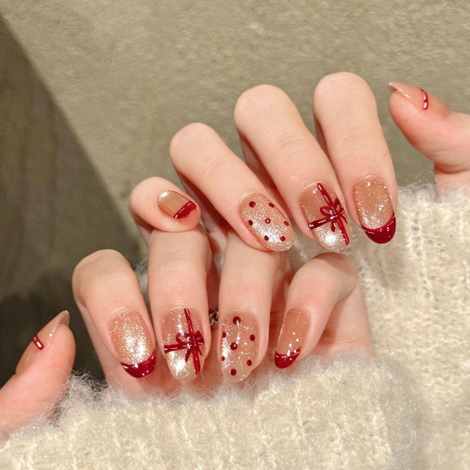 纯手工穿戴甲裸闪蝴蝶结