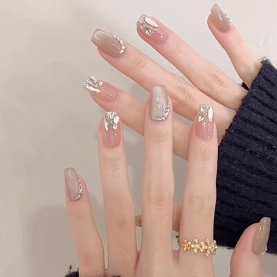 【珠纱】手工穿戴甲显白美甲爆闪贴钻短款猫眼玻璃珠可拆卸美甲