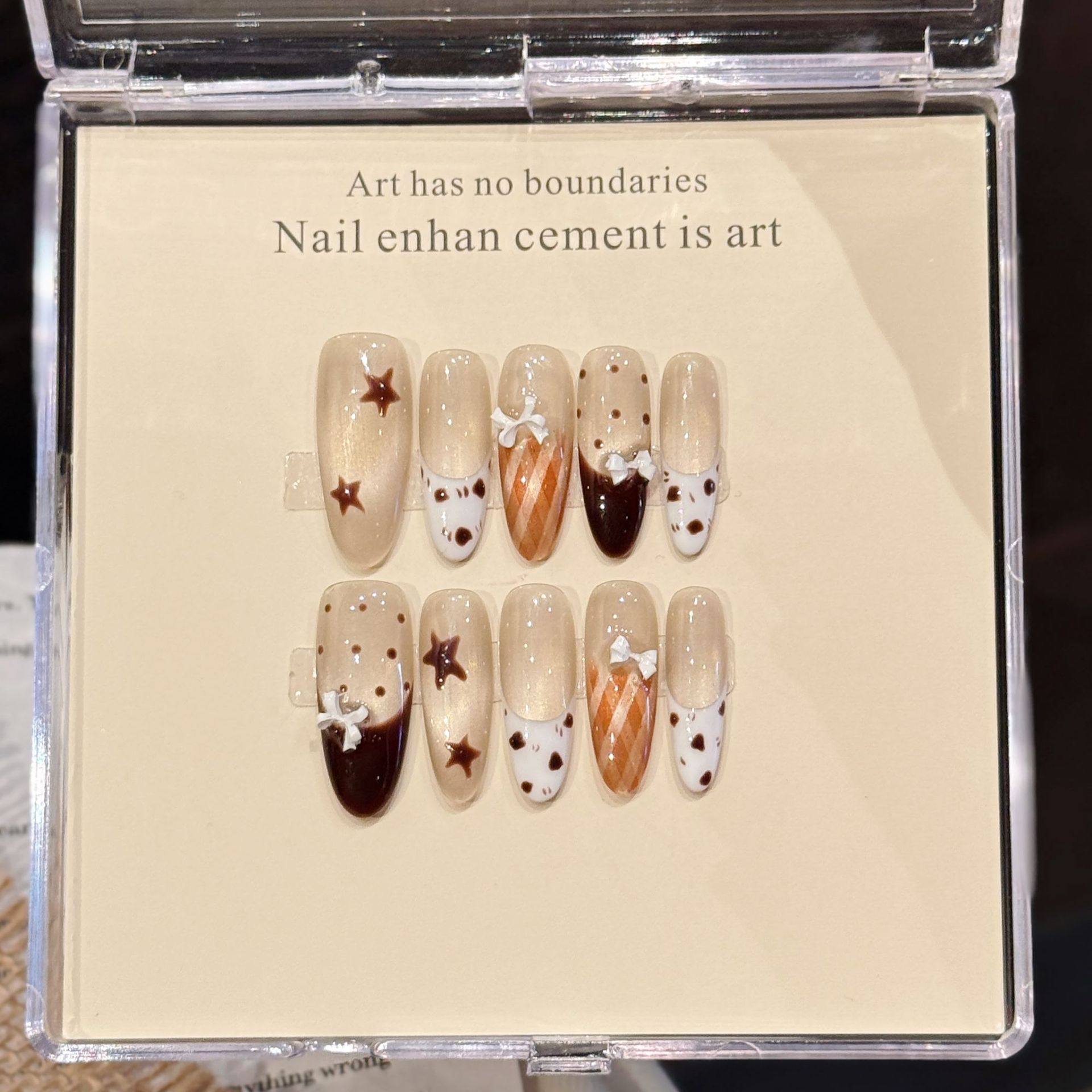 纯手工穿戴甲【生巧慕斯】秋冬咖色豹纹法式美甲片星光手工穿戴甲,彩妆/香水/美妆工具,穿戴甲/甲片,淘宝优惠券,粉丝福利购,淘宝优惠卷