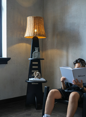 Keijo 中古风置物架落地灯 手工藤编客厅书房沙发旁氛围感