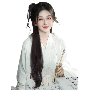 马尾假发女长发新中式假发辫子轻国风微卷龙须丸子高马尾假发抓夹