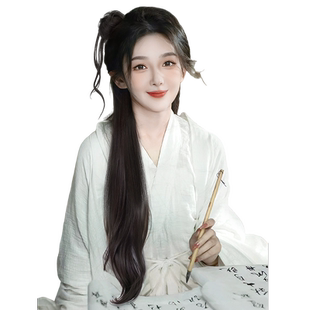 马尾假发女长发新中式假发辫子轻国风微卷龙须丸子高马尾假发抓夹