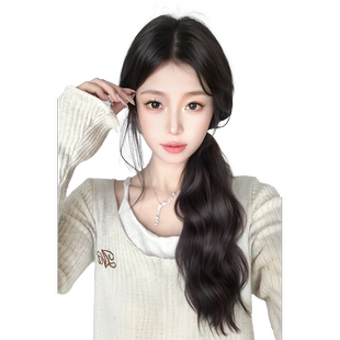 假发马尾辫子女长发慵懒元气绑带式皮筋低扎自然仿真发微卷假马尾