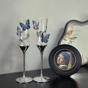 蝴蝶高脚杯高颜值香槟起泡酒杯轻奢礼物婚礼结婚敬酒杯结婚一对