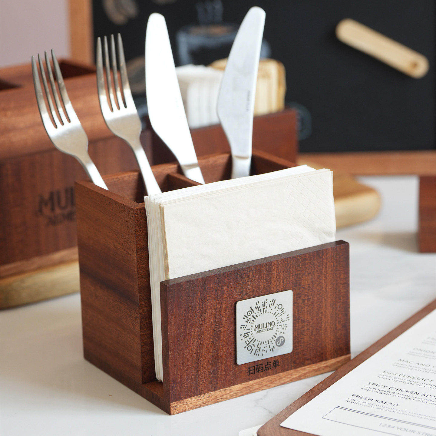 西餐厅多功能实木纸巾架刀叉勺子餐具收纳组合餐具盒台牌餐巾纸座