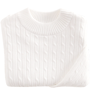 儿童白色毛衣薄款棉线衣打底衫套头秋冬款男童女童加绒针织衫圆领