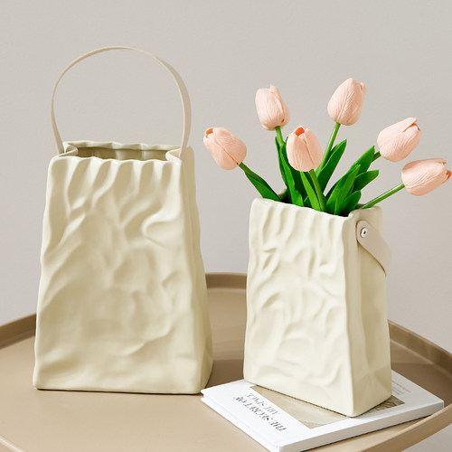茹园奶油风陶瓷花瓶客厅插花