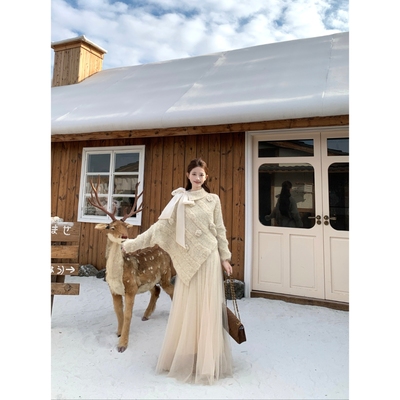 Sweet草莓甜美法式慵懒风高领蝴蝶结洋气毛衣高级感针织衫两件套