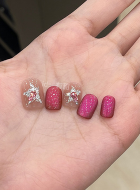 紫色猫眼穿戴甲短款春夏高级感爆款穿戴美甲纯手工豆豆款短戴甲