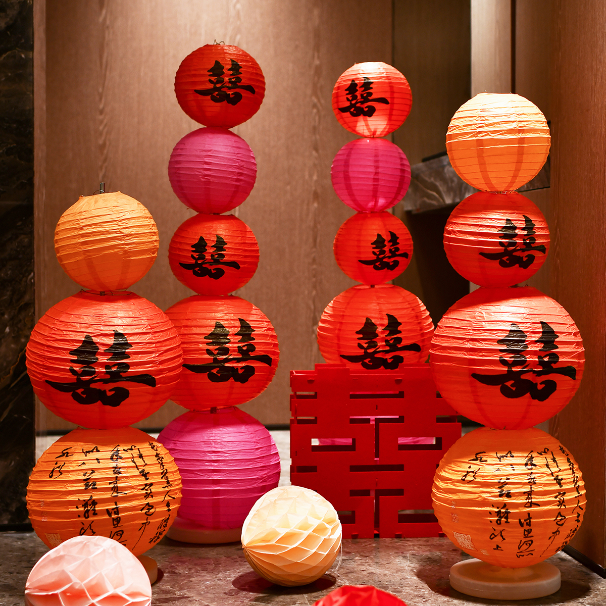 婚房布置订婚场景装饰喜字灯笼立柱男女方新房室内外新中式婚庆