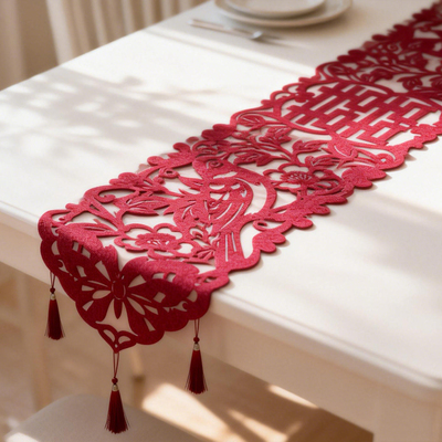 新中式龙凤丝绒婚庆桌旗盖布