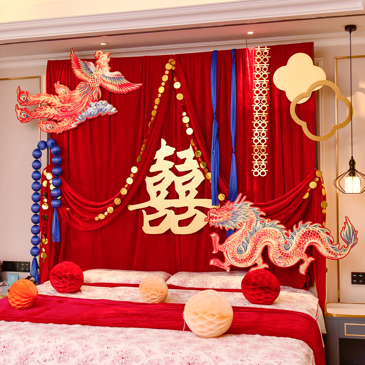 婚房布置套装结婚装饰酒店卧室红蓝喜庆铁艺装饰婚礼背景墙氛围感,节庆用品/礼品,婚房装扮用品,淘宝优惠券,粉丝福利购,淘宝优惠卷