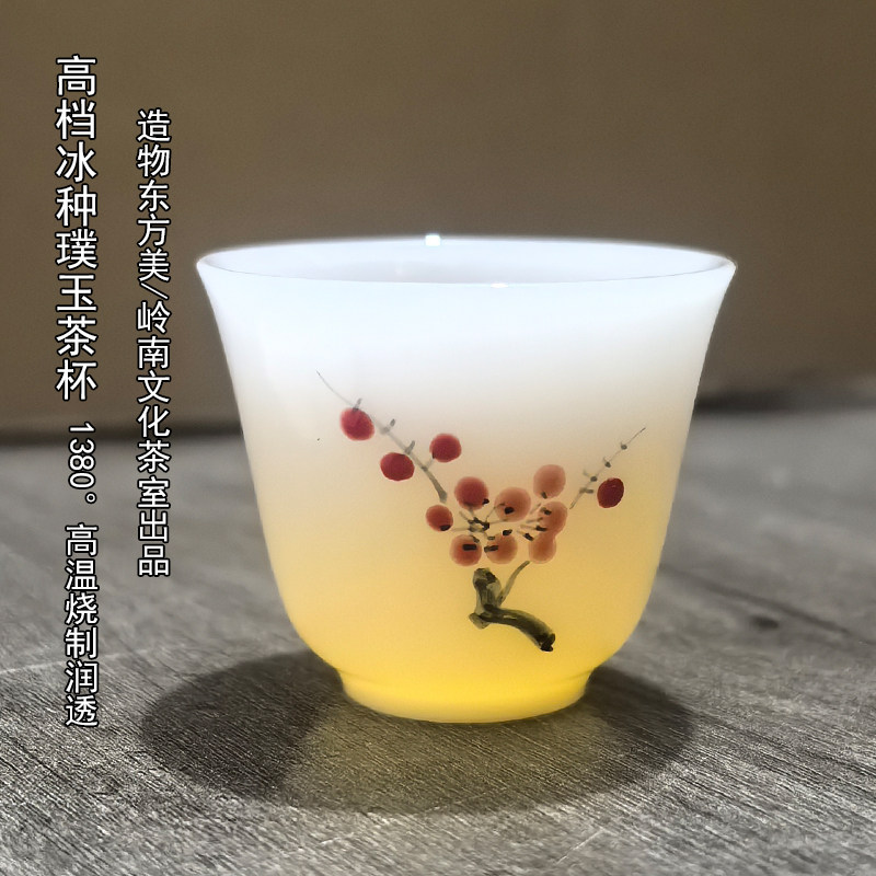 润透高档手绘冰种璞玉家用小茶杯德化白瓷高温瓷釉下彩陶瓷茶杯