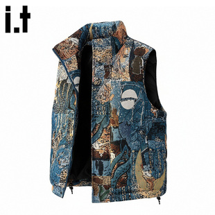 it FIVE CM潮牌涂鸦印花马甲男秋冬美式嘻哈风坎肩百搭背心外套女