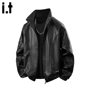 男士 宽松休闲外套2025新款 CM潮牌皮衣男款 皮夹克PU皮上衣 FIVE