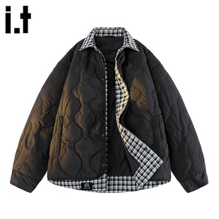 it FIVE CM假两件羽绒服男款秋冬潮牌情侣宽松拼接轻薄白鸭绒外套
