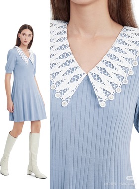 歌力思  22年全标 蓝色针织连衣裙 EWE331M04800