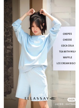 歌L思    22年全标大货  蓝色宽松款卫衣 EWW331Z00800