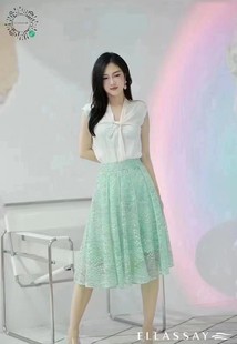 歌家女装 EWE322Q07100 21年全标大货 浅青绿蕾丝半裙