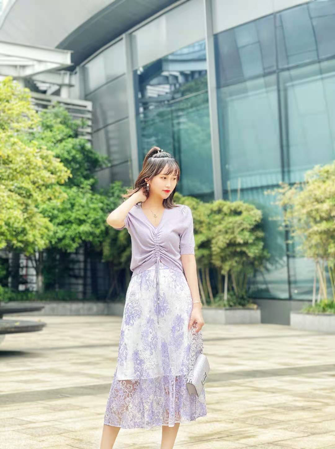 歌家女装   紫色针织衫 EWE321M00900