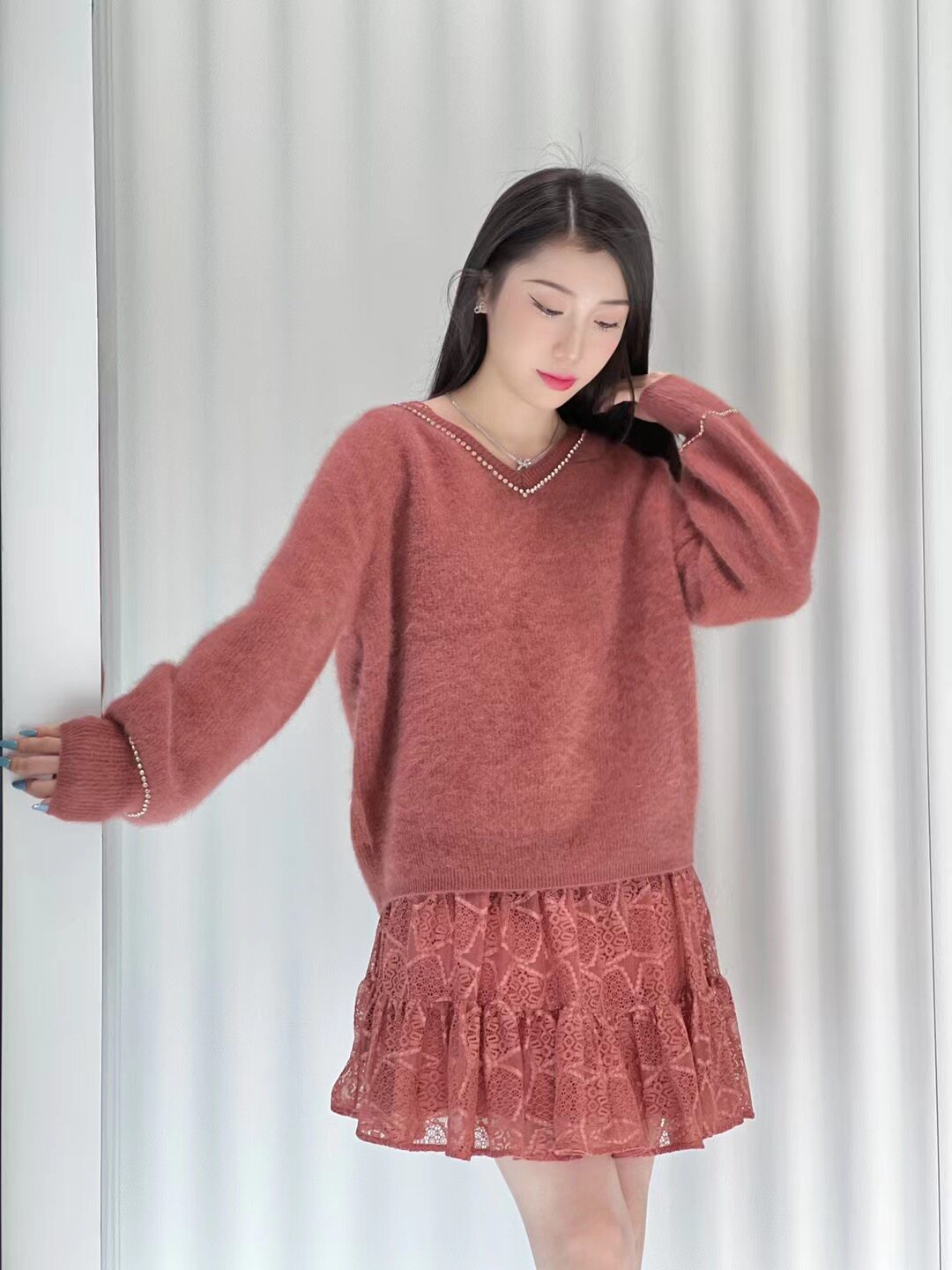 歌力思  22年全标 豆沙红两件套连衣裙 EWE334Y08500