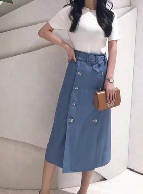 歌L思  20年全标大货   蓝色半身裙 EWE201Q01400