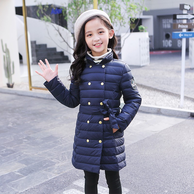 中长款女童修身90白鸭绒羽绒服