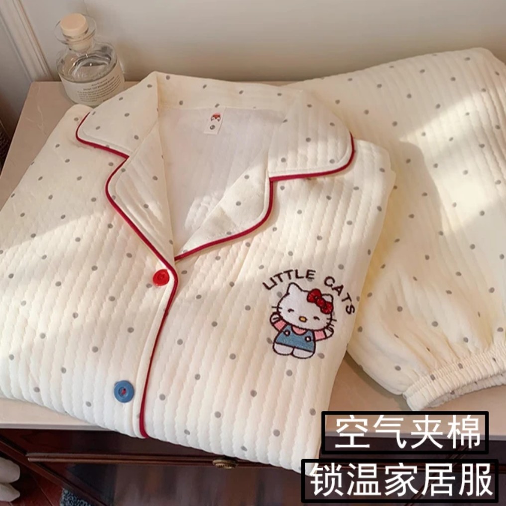 【秋冬加厚夹层】长袖睡衣女春秋保暖空气夹层可爱学生秋冬家居服