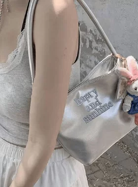 上班专用包手提出门随身小包上下班手提袋时尚银色腋下百搭单肩包