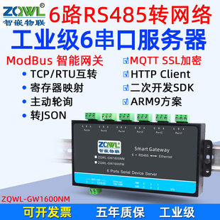 串口服务器6路RS485转以太网模块MQTT串口转网口Modbus网关rtu转tcp二次开发JSON可编程工业 智嵌物联
