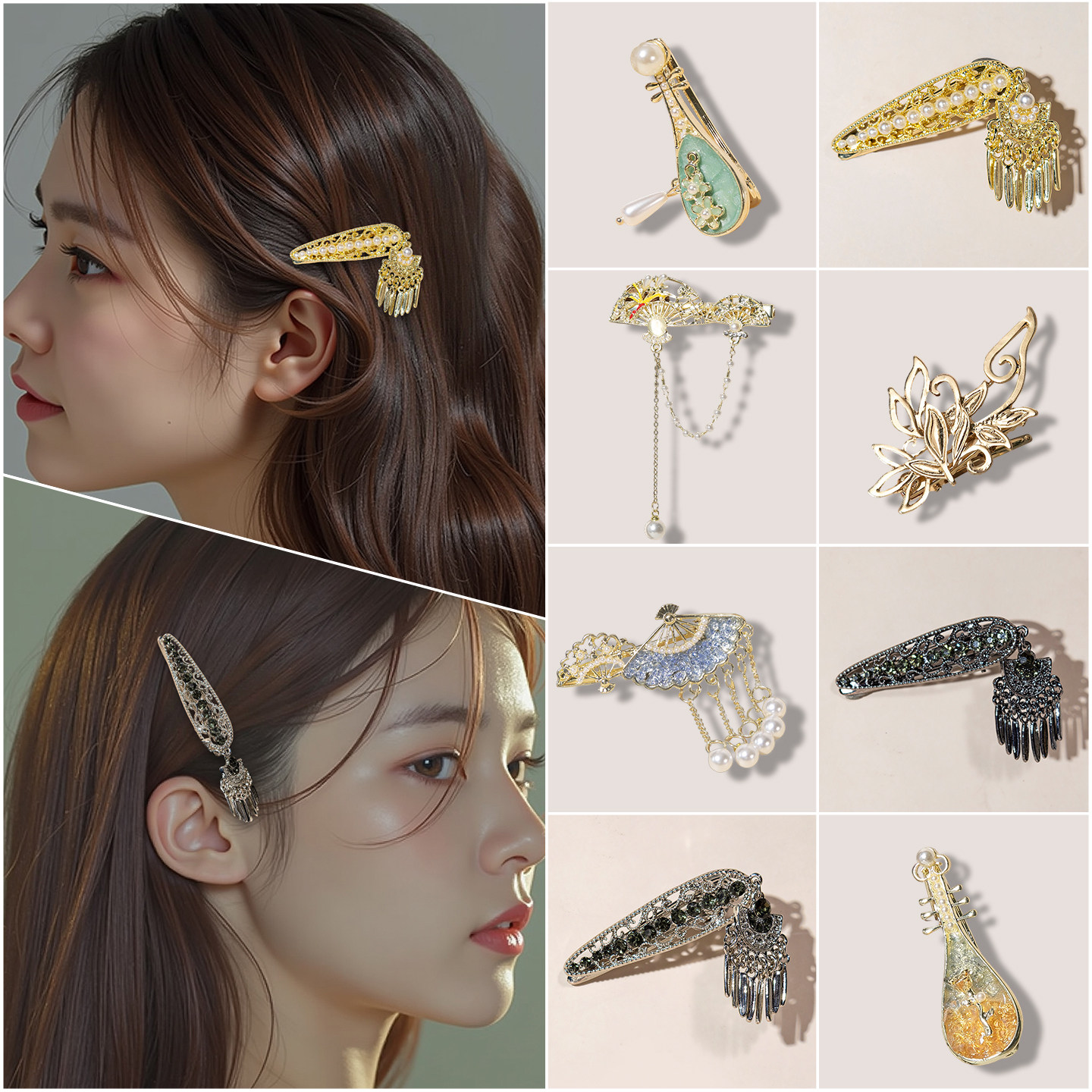 发夹国风复古流苏珍珠夹民族新中式刘海盘发鸭嘴夹子头饰品礼物女