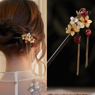 古风发簪流苏步摇仿黑檀木头簪饰盘发旗袍中式配饰挽发古装发钗女