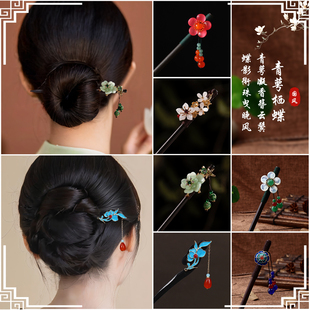 古风流苏发簪步摇木簪子仿黑檀木头饰盘发汉服配饰古装发钗挽发女