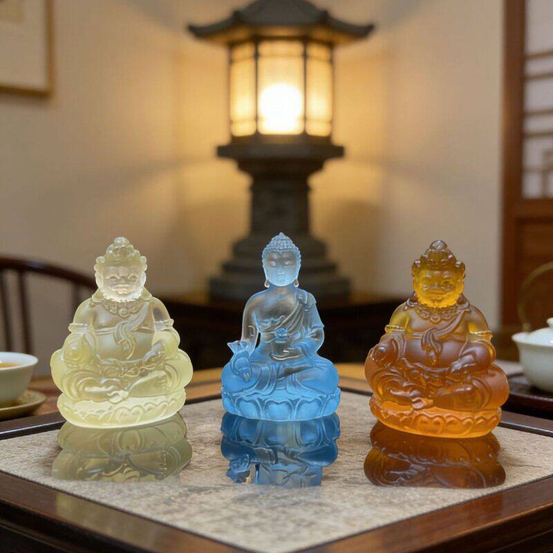 古法琉璃黄财神佛像摆件车载药师佛家居摆件汽车车内装饰