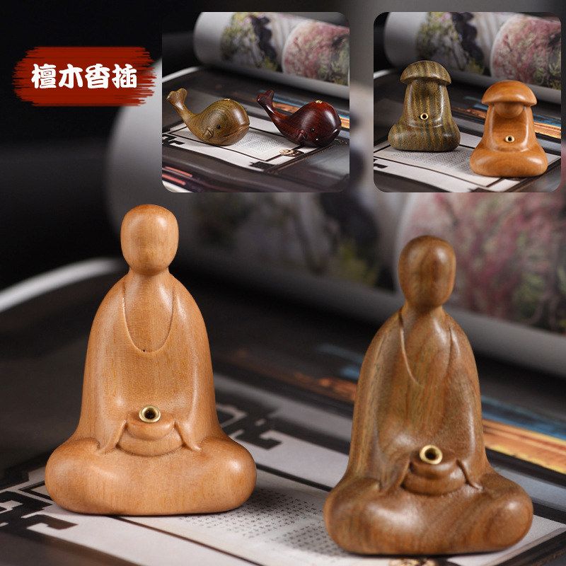 绿檀木雕无相香悟道茶宠线香插像桌面手把玩檀香木家居工艺品小件