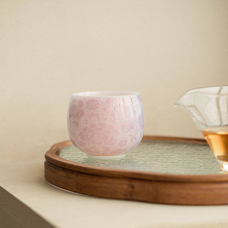 冰种璞玉瓷紫雾繁花龙旦杯家用防烫陶瓷茶杯轻奢功夫茶具品茗杯