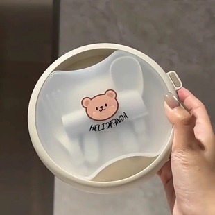 创意可爱小熊水果便当盒带折叠刀叉勺上班族便携式可微波加热饭盒