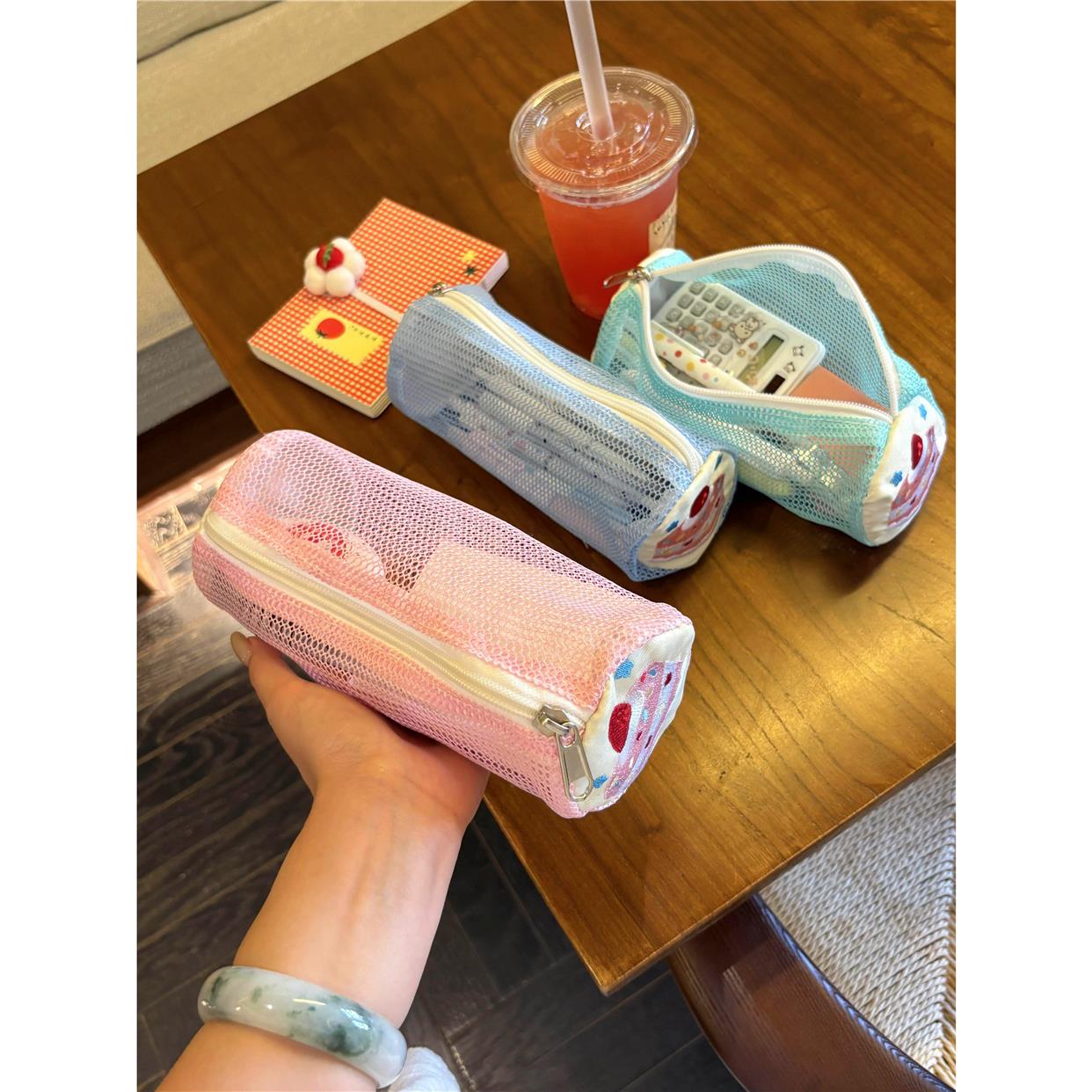 笔袋初中女生文具袋高颜值ins风高中生大容量透明网纱袋简约韩系