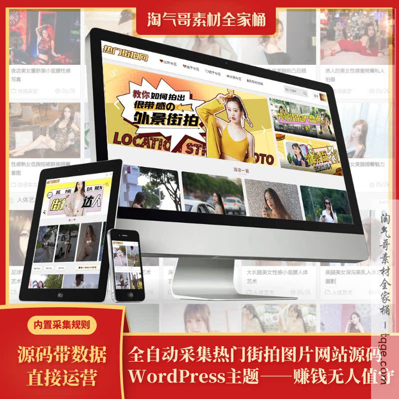 wordpress图片主题热门街拍网写真素材图片网站源码php带数据规则