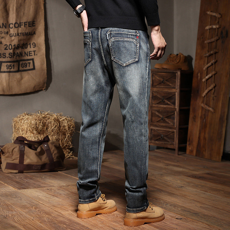 春秋款皮带款牛仔裤男2025新款直筒修身大码胖子小脚显瘦男裤长裤