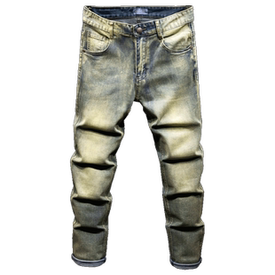 美式复古牛仔裤男士2026新款直筒修身小脚潮牌水洗大码怀旧长裤子