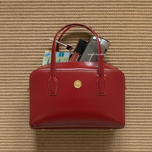 红色牛皮保龄球婚包贝果复古风包