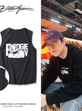 张千CJam晒照同款限定联名图案印花纯棉无袖背心坎肩运动宽松舒适