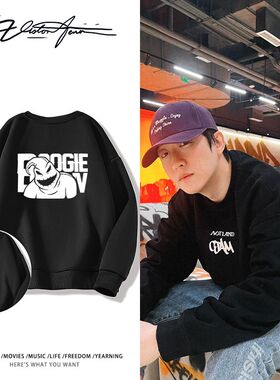 张千CJam晒照同款限定联名图案印花圆领卫衣加绒保暖百搭上衣