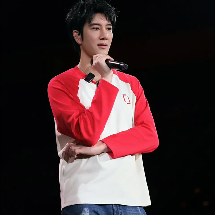 王力宏演唱会同款插肩拼色长袖T恤打底衫粉丝应援休闲潮流春秋