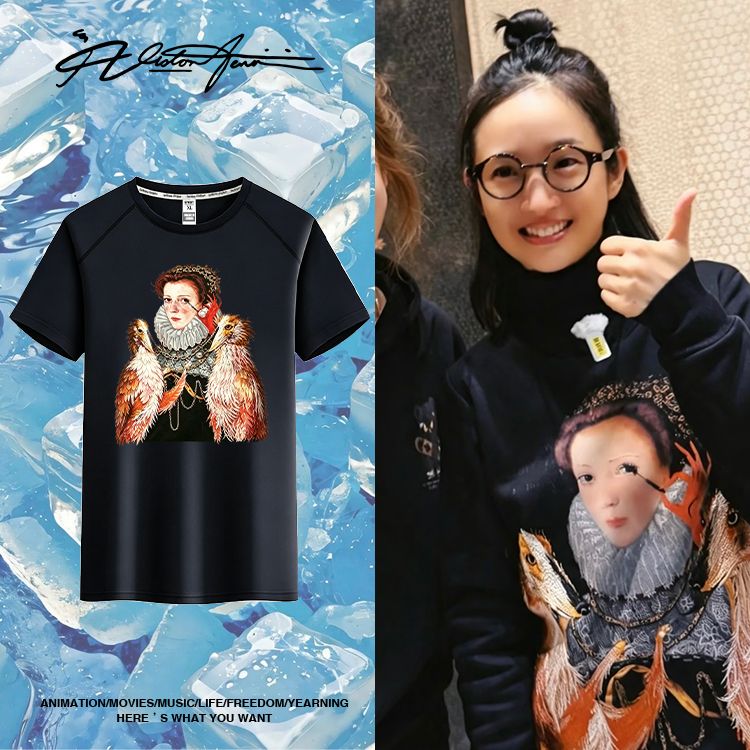 花少8林依晨综艺同款私服穿搭个性设计感印花凉爽冰丝短袖T恤男女