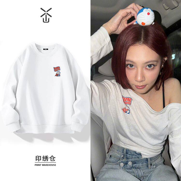 宋妍霏同款俏皮可爱印花卫衣男女春秋冬季加厚绒长袖衣服内搭无帽
