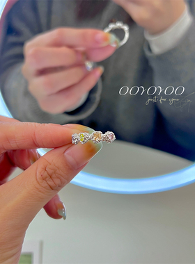 925银小众冷淡风四色锆开口戒指