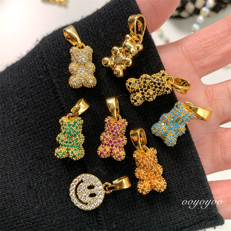满钻彩色小熊女吊坠项链高级感