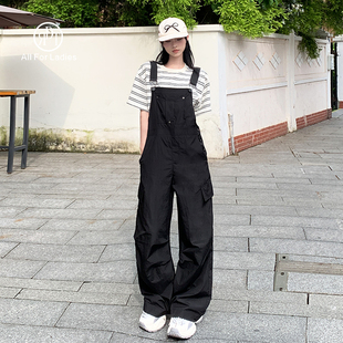 RDT黑色背帶工裝 女2025新款 高腰寬松慵懶松弛感休閑連體褲 闊腿褲